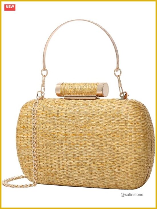 Handbags - Hand-Woven Wicker Evening Clutch, Raffia Straw Party Beach Bag